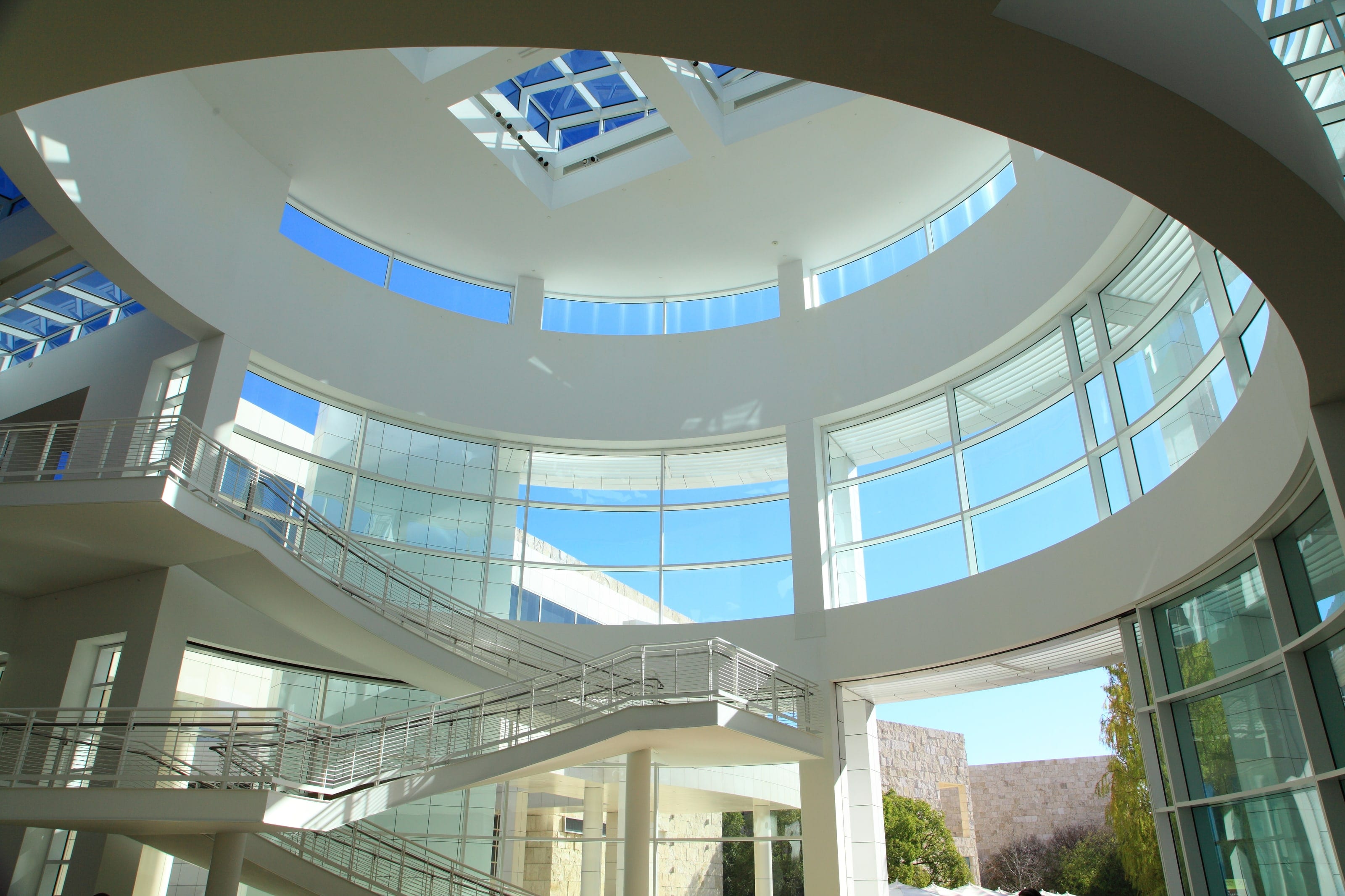 Round glazed rotunda with a skylight inside the Getty Center