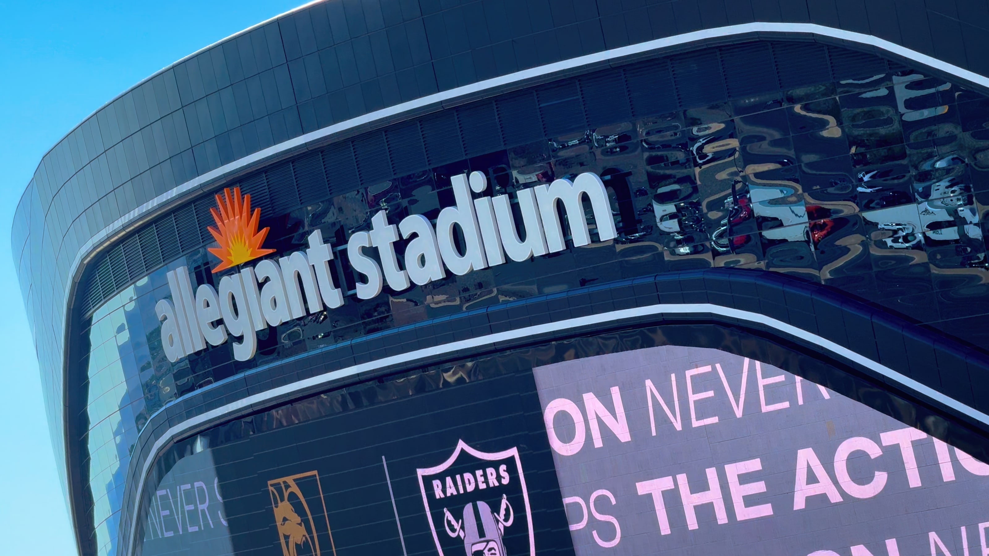 Allegiant Stadium sign above the Raiders entrance
